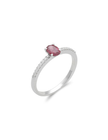Anillo Oro Blanco, Rubí Y Diamantes