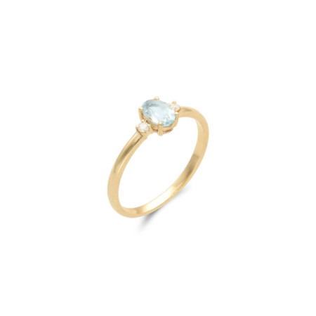 Anillo Oro Amarillo, Aguamarina Y Diamantes. Género: Mujer. Material: Oro amarillo. Piedras: Diamantes,Aguamarinas