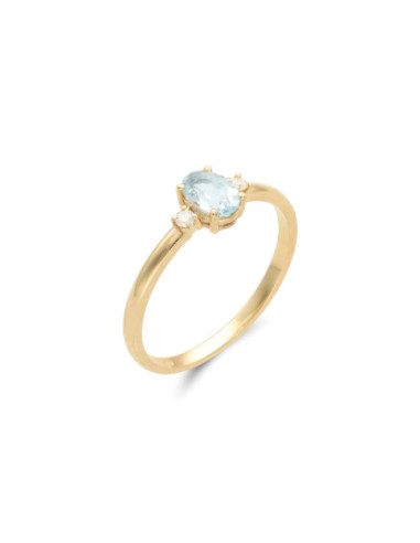 Anillo Oro Amarillo, Aguamarina Y Diamantes