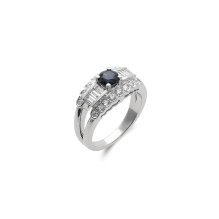 Anillo Oro Blanco, Zafiro Y Diamantes. Género: Mujer. Material: Oro blanco. Piedras: Diamantes,Zafiros