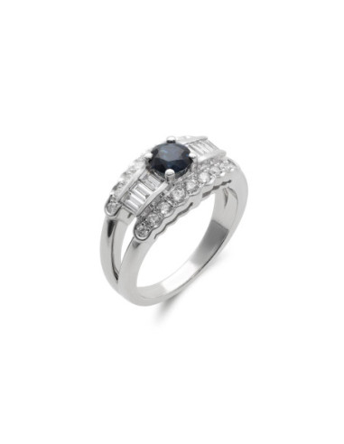 Anillo Oro Blanco, Zafiro Y Diamantes