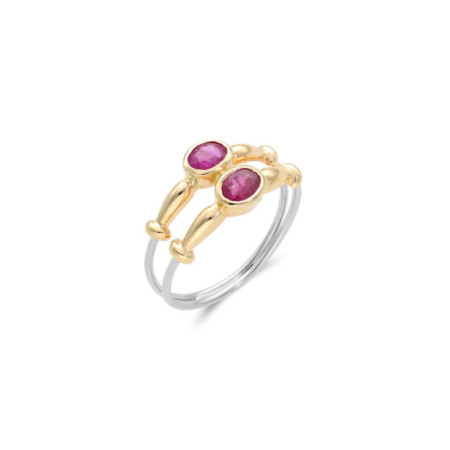 Anillo Oro Amarillo-Blanco Y Rubí. Género: Mujer. Material: Oro amarillo,Oro blanco. Piedras: Rubies