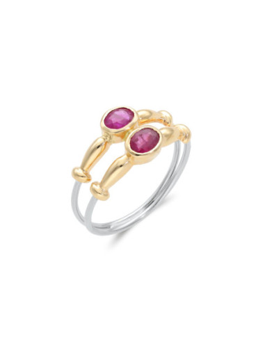 Anillo Oro Amarillo-Blanco Y Rubí