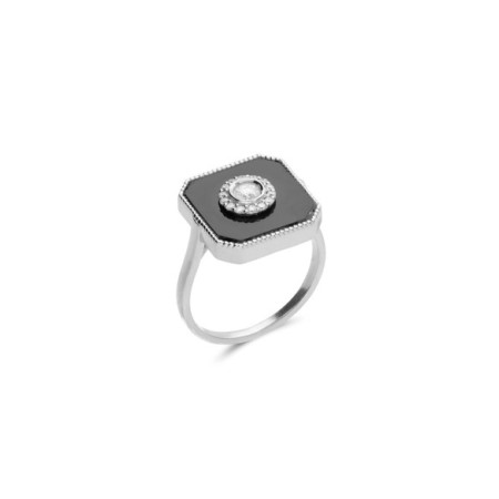 Anillo Oro Blanco, Diamantes Y Ónix. Género: Mujer. Material: Oro blanco. Piedras: Diamantes,Onix