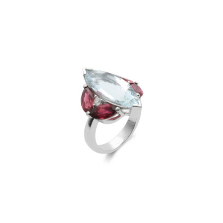 Anillo Oro Blanco, Aguamarina Y Turmalinas. Género: Mujer. Material: Oro blanco. Piedras: Diamantes,Aguamarinas,Turmalinas