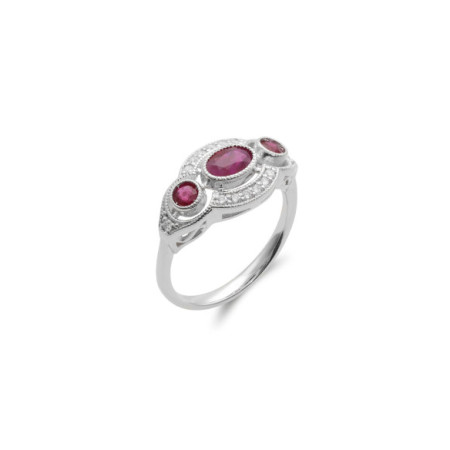 Anillo Oro Blanco, Rubíes Y Diamantes. Género: Mujer. Material: Oro blanco. Piedras: Diamantes,Rubies