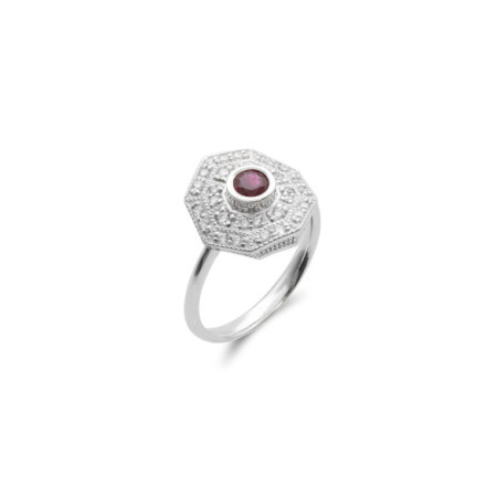Anillo Oro Blanco, Rubí Y Diamantes. Género: Mujer. Material: Oro blanco. Piedras: Diamantes,Rubies