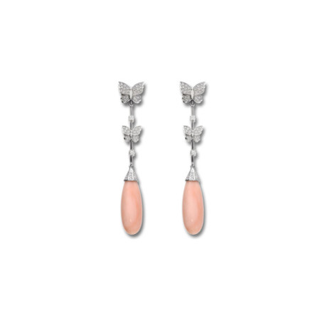 Pendientes Oro Blanco, Diamantes Y Coral. Género: Mujer. Material: Oro blanco. Piedras: Diamantes,Coral