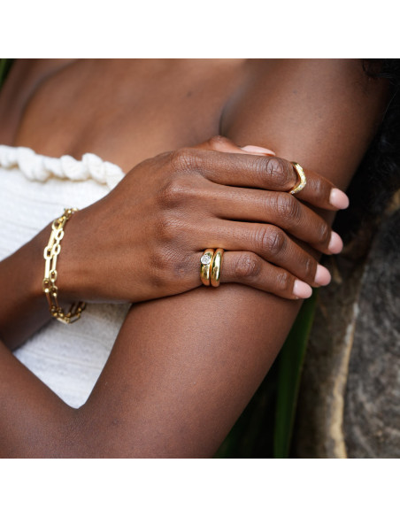 Anillo Oro Amarillo, Platino Y Diamante