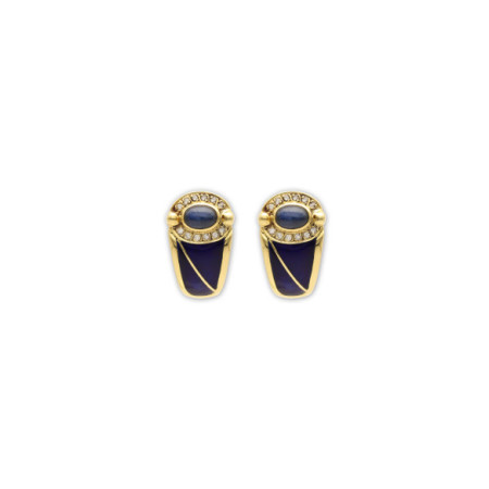 Pendientes Oro Amarillo, Diamantes, Zafiro Y Esmalte Azul. Género: Mujer. Material: Oro amarillo. Piedras: Diamantes,Zafiros