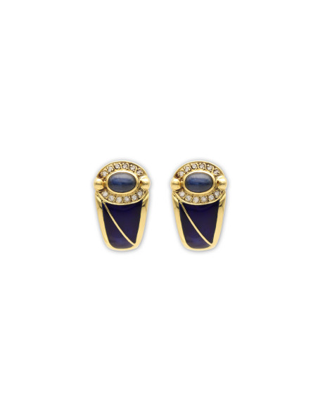 Pendientes Oro Amarillo, Diamantes, Zafiro Y Esmalte Azul
