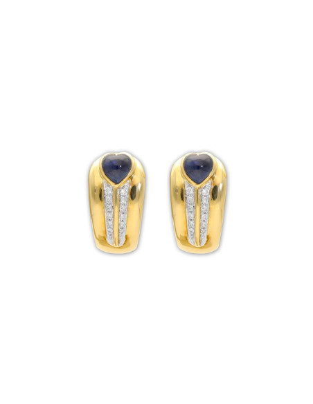 Pendientes Oro Amarillo, Zafiro Y Diamantes