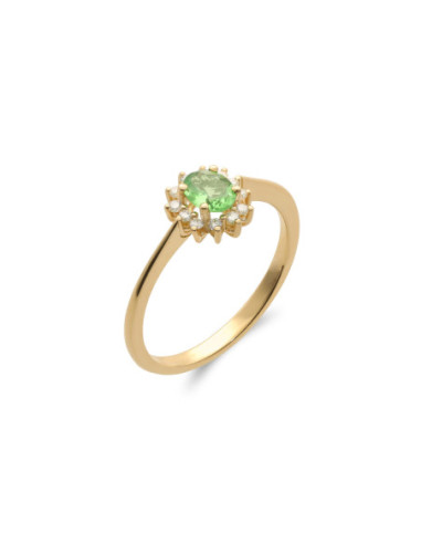 Anillo Oro Amarillo, Tsavorita Y Diamantes