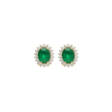 Pendientes Oro Amarillo, Esmeralda Y Diamantes. Género: Mujer. Material: Oro amarillo. Piedras: Diamantes,Esmeraldas