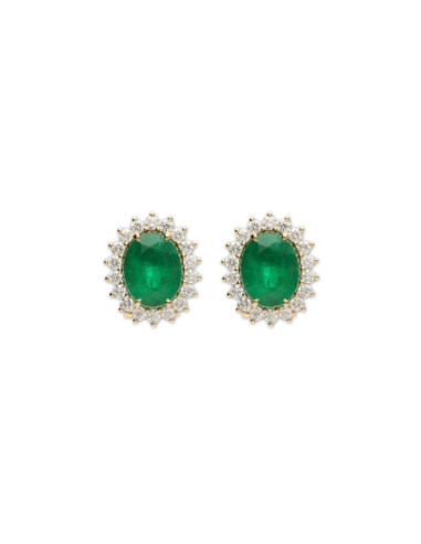 Pendientes Oro Amarillo, Esmeralda Y Diamantes