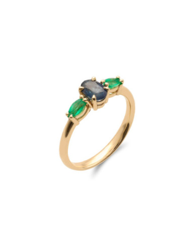 Anillo Oro Amarillo, Zafiro Y Esmeraldas