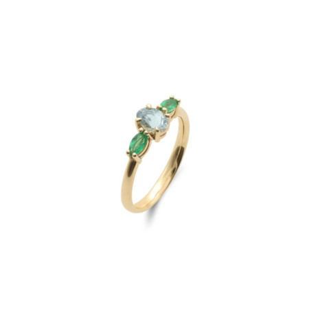 Anillo Oro Amarillo, Aguamarina Y Esmeraldas. Género: Mujer. Material: Oro amarillo. Piedras: Esmeraldas,Aguamarinas