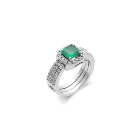 Anillo Oro Blanco, Esmeralda Y Diamantes. Género: Mujer. Material: Oro blanco. Piedras: Diamantes,Esmeraldas