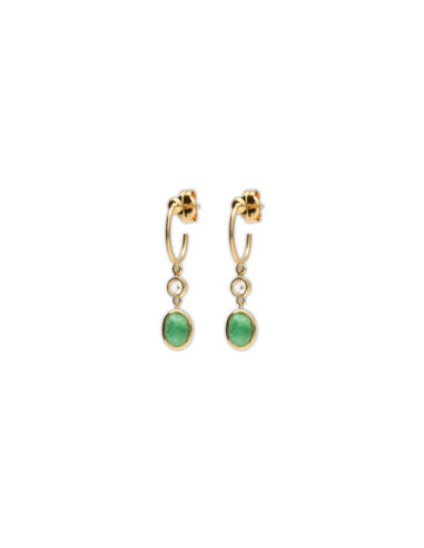 Pendientes Oro Amarillo, Circonita Y Esmeralda