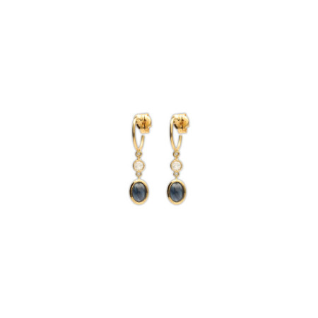 Argollas Oro Amarillo, Circonita Y Zafiro. Género: Mujer. Material: Oro amarillo. Piedras: Zafiros,Circonitas