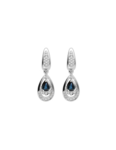 Pendientes Oro Blanco, Zafiro Y Diamantes