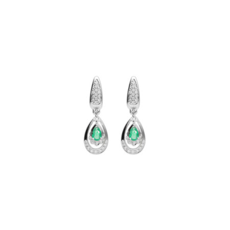 Pendientes Oro Blanco, Esmeralda Y Diamantes. Género: Mujer. Material: Oro blanco. Piedras: Diamantes,Esmeraldas