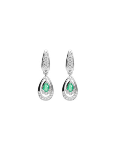 Pendientes Oro Blanco, Esmeralda Y Diamantes