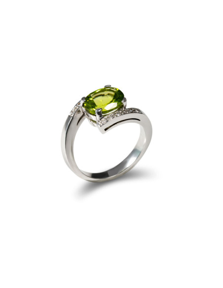 Anillo Oro Blanco, Peridoto Y Diamantes