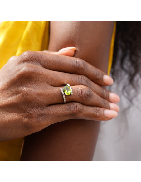 Anillo Oro Blanco, Peridoto Y Diamantes