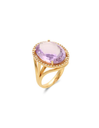 Anillo Oro Amarillo, Amatista Y Diamantes