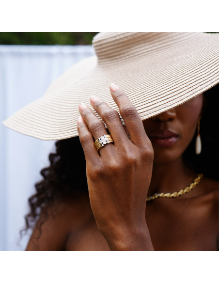 Anillo Oro Amarillo-Blanco Y Diamantes