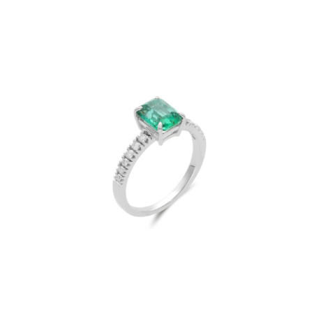 Anillo Oro Blanco, Esmeralda Y Diamantes. Género: Mujer. Material: Oro blanco. Piedras: Diamantes,Esmeraldas