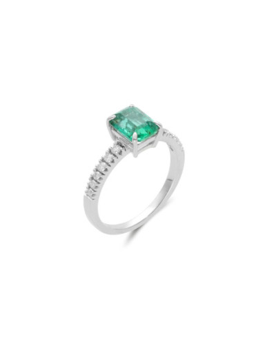 Anillo Oro Blanco, Esmeralda Y Diamantes