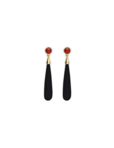 Pendientes Plata Chapada, Coral Y Ónix
