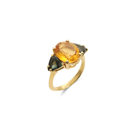 Anillo Oro Amarillo, Citrino Y Turmalinas. Género: Mujer. Material: Oro amarillo. Piedras: Citrino,Turmalinas