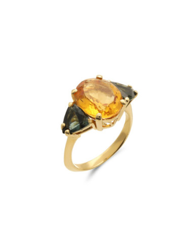 Anillo Oro Amarillo, Citrino Y Turmalinas