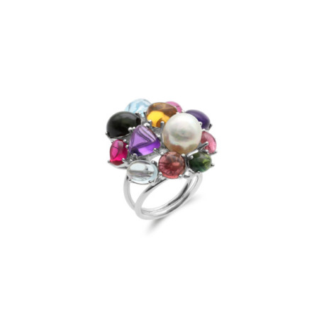 Anillo Oro Blanco, Perla Y Piedras de Color. Género: Mujer. Material: Oro blanco. Piedras: Perlas,Citrino,Turmalinas,Amatistas