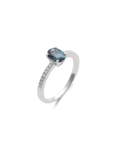 Anillo Oro Blanco, Topacio Y Diamantes