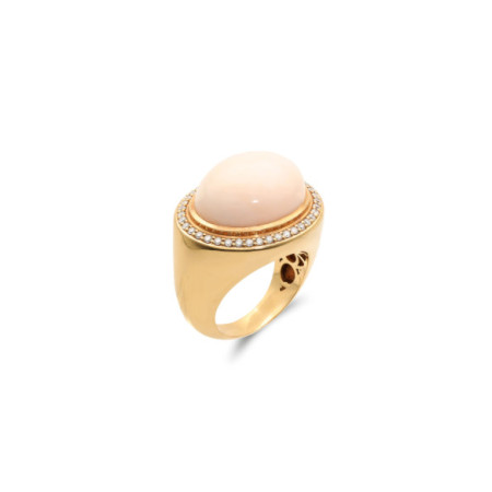 Anillo Oro Amarillo, Coral Y Diamantes. Género: Mujer. Material: Oro amarillo. Piedras: Diamantes,Coral