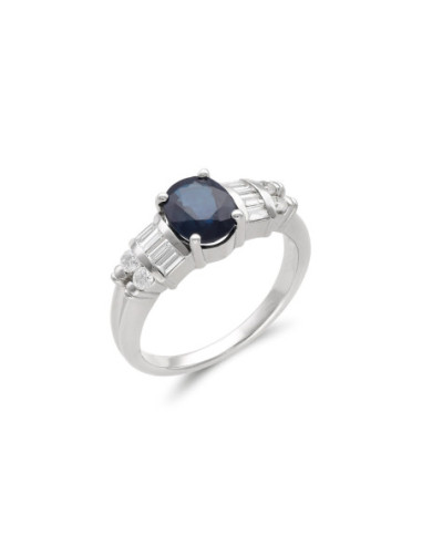 Anillo Oro Blanco, Zafiro Y Diamantes