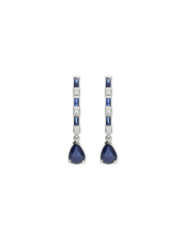 Pendientes Oro Blanco, Zafiros Y Diamantes