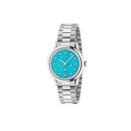 Reloj Gucci G-Timeless YA1265044. Género: Mujer. Material: Acero. Tamaño: De 32mm a 38mm. Correa: Acero. Color esfera: Turquesa. Estilo: Clásico. Movimiento: Cuarzo. Características técnicas: Hora y segundero