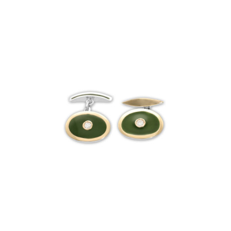 Gemelos Plata-Oro Amarillo, Circonita Y Esmalte Verde. Género: Hombre. Material: Oro amarillo,Plata. Piedras: Circonitas