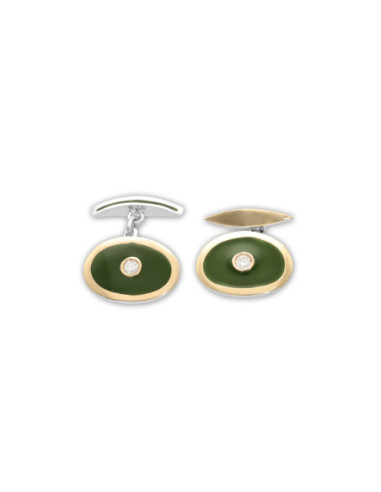 Gemelos Plata-Oro Amarillo, Circonita Y Esmalte Verde