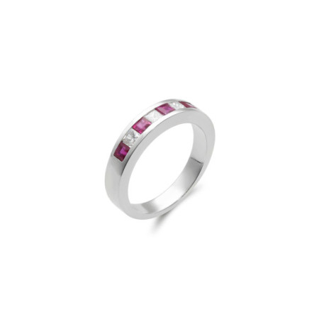 Anillo Oro Blanco, Rubíes Y Diamantes. Género: Mujer. Material: Oro blanco. Piedras: Diamantes,Rubies