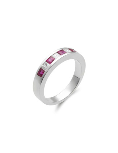 Anillo Oro Blanco, Rubíes Y Diamantes