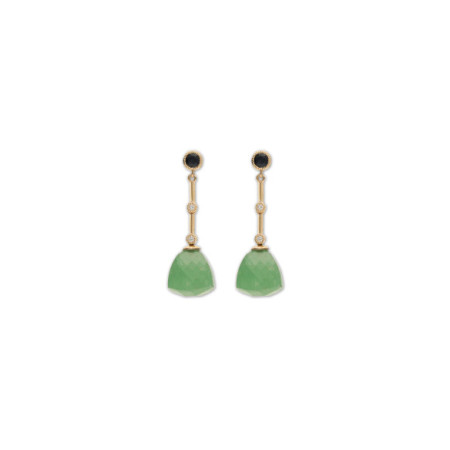 Pendientes Oro Amarillo, Zafiro, Diamantes Y Aventurina. Género: Mujer. Material: Oro amarillo. Piedras: Diamantes,Zafiros,Otras gemas