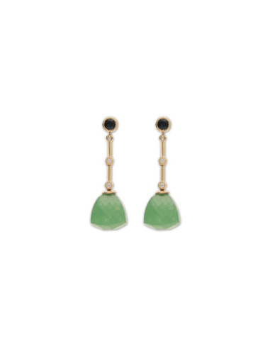Pendientes Oro Amarillo, Zafiro, Diamantes Y Aventurina