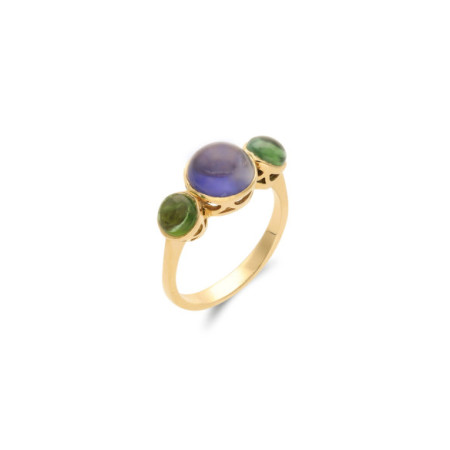 Anillo Oro Amarillo, Iolita Y Turmalinas. Género: Mujer. Material: Oro amarillo. Piedras: Turmalinas,Otras gemas
