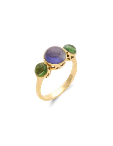 Anillo Oro Amarillo, Iolita Y Turmalinas